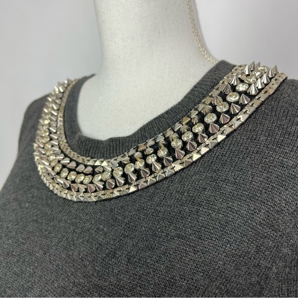 MICHAEL Michael KORS Women’s Sweater Dress Medium Gray Gothic Stud Embellishment - Picture 6 of 16